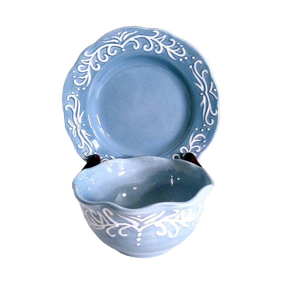 Culinary Arts Rouleau Blue Soup Bowl Salad Plate Set, Cereal Bowl, Salad Bowl